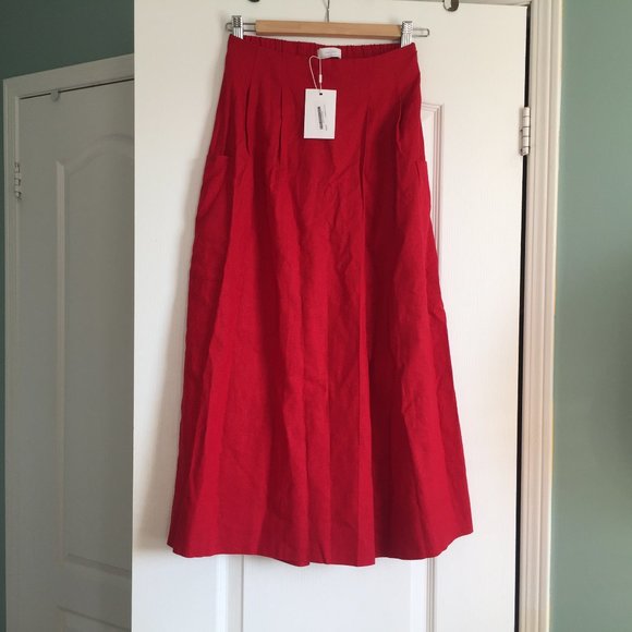 Oak + Fort Cropped Red Linen Culotte Pants